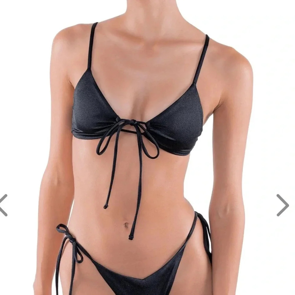 Classic Black Tie-Front Bikini Top and Side-Tie Bottoms